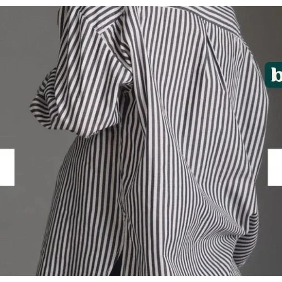 Maeve Anthropologie Shirt Womens L Striped Oversized Button Up Long Sleeve Green - Picture 4 of 6